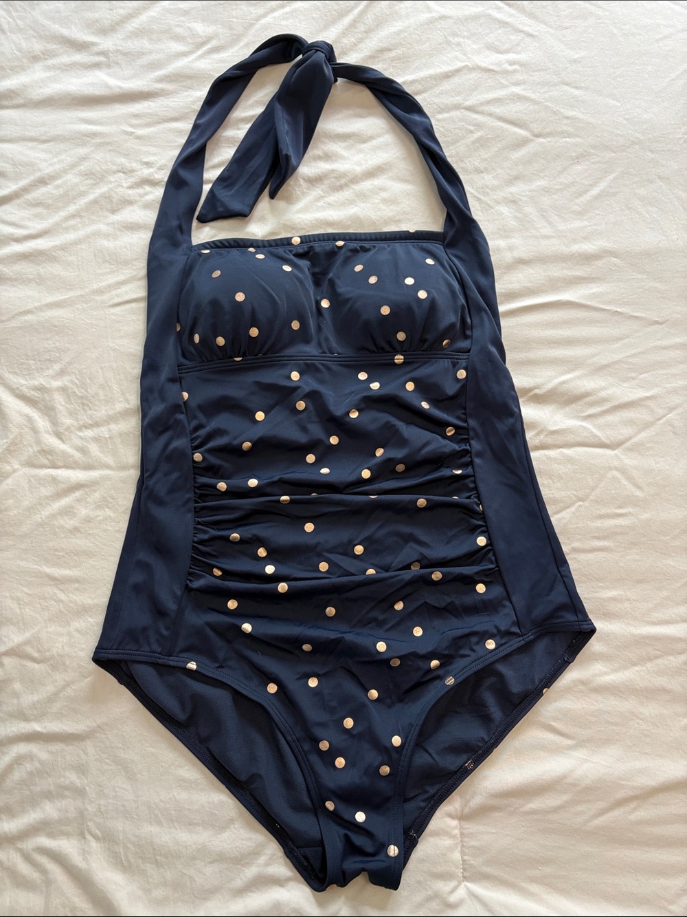Boden Navy Polka Dot One-Piece Swimsuit - Classic Halter